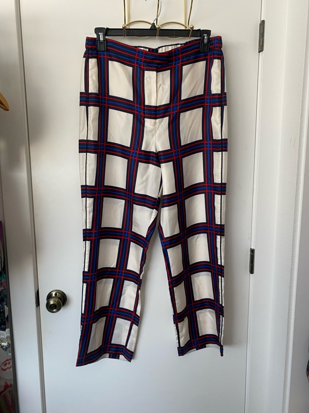 TORY BURCH 100% Silk Windowpane Trousers